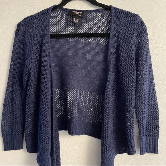 Y2K crop navy blue Open stitch knit cascade cardigan - Picture 11 of 14